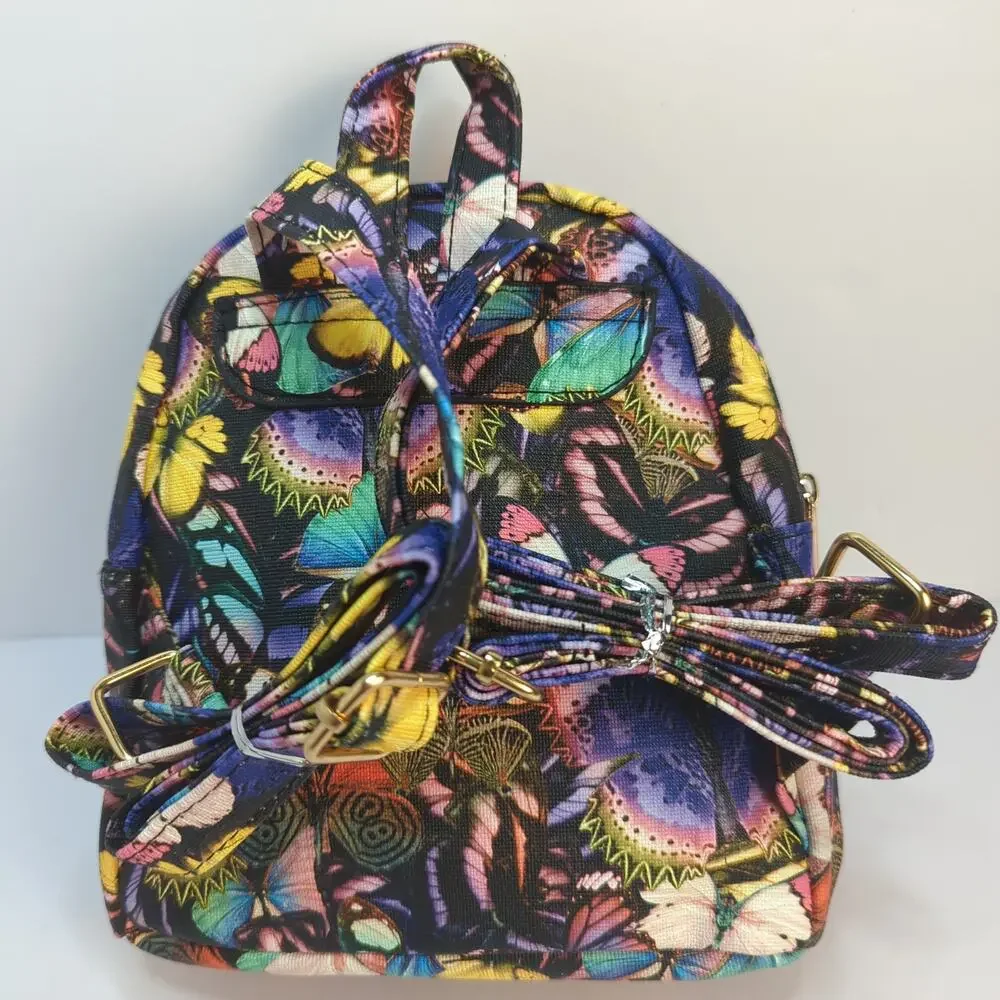 Colorful Butterfly Mini Backpack Purse Gold Tone Hardware
